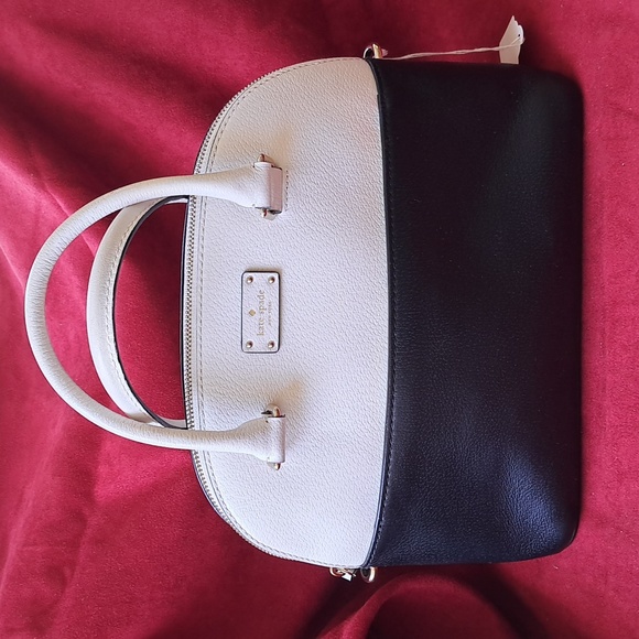 SOLD Kate Spade Soft White/ Black Pebble Leather Satchel/Crossbody EC - Picture 7 of 16